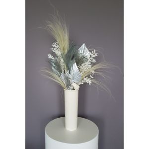 Dried Flowers arrangements with White feather grass. light blue stipa. silver palm leaves. 
