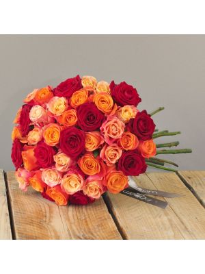 Mix of 40 roses. yellow, red and peach